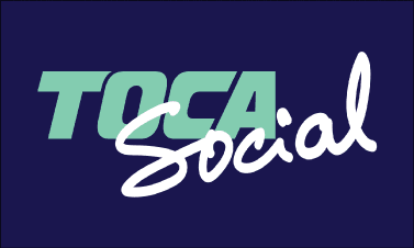 TOCA Social logo with "TOCA" in bold teal block letters and "Social" in white script